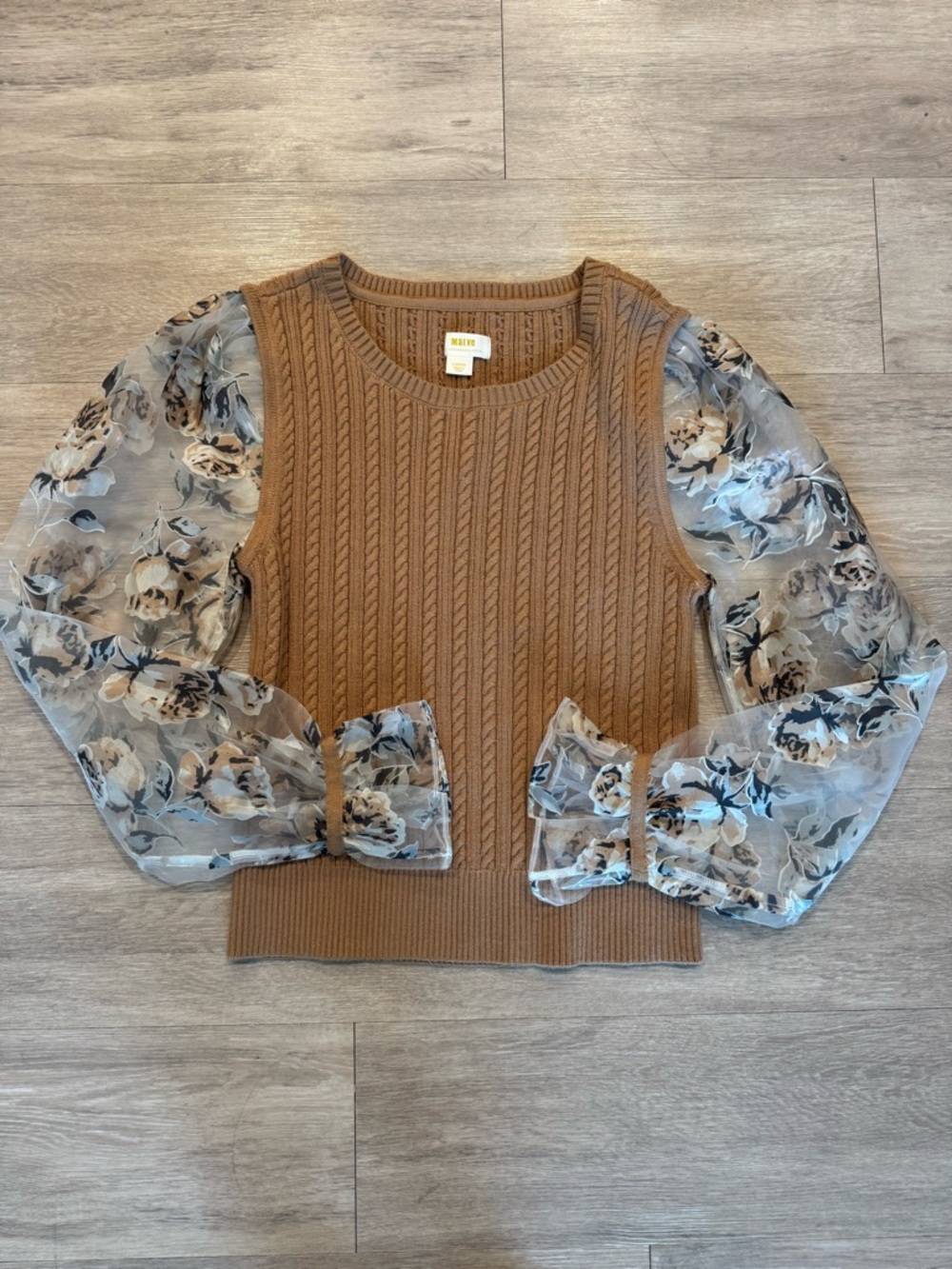 Maeve by Anthropologie floral contrast sleeve cable knit sweater